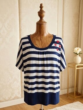 Cato Patriotic Striped Top Red Star Shoulder Detail Sz 22/24